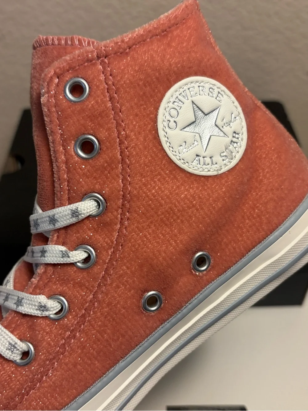 Converse Chuck Taylor All Star Side Zip Hi Rust Pink Velvet Glitter Junior 3 New
